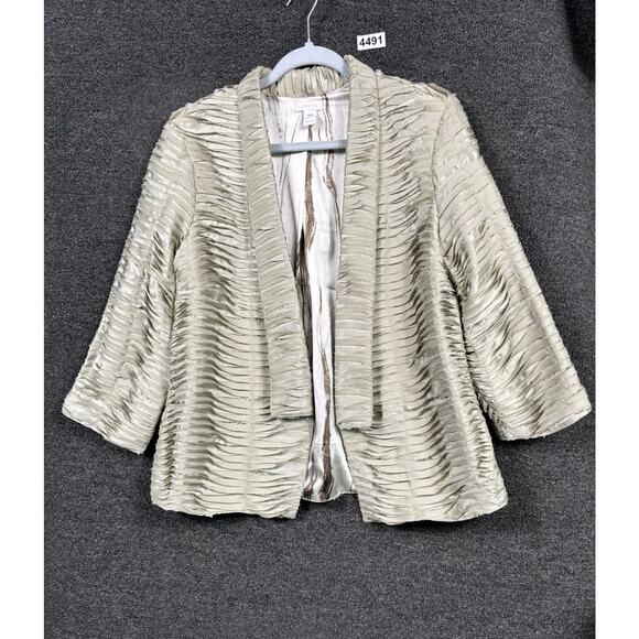 Chico's Open Front Jacket Womens Size 1 US 8 Metallic Mauve Silver 3/4 Sleeve - Picture 1 of 7